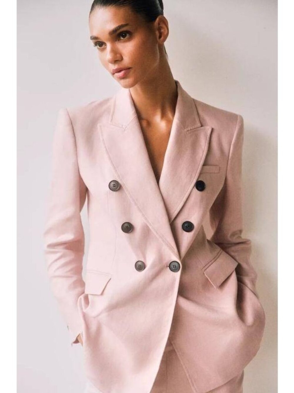 Zara Blazer Jacket Womens Small Pink 100% Linen Single Breasted 2651/809 NWT